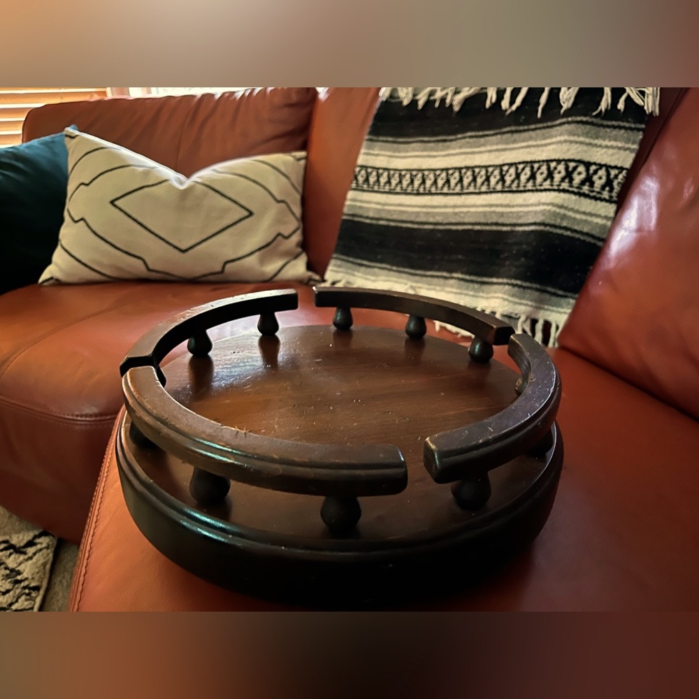 Vintage Solid Wood Lazy Susan Turntable w/ Rail.  Retro/Midcentury